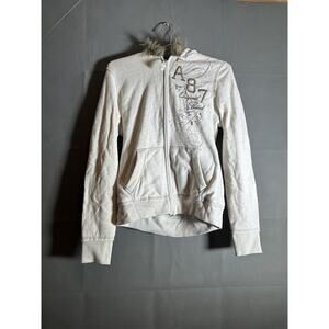 Aeropostale Hoodie Womens Large Cream Faux Fur Lined A87 Sequin Zip Up Jacket